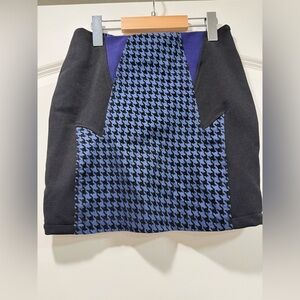 Cotton Candy Blue & Black Houndstooth Mini Skirt NWT